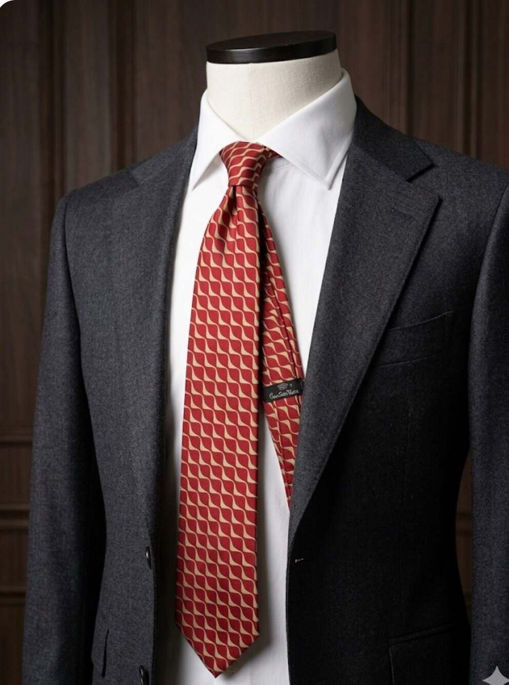 Countess Mara Red and Gold Geometric Wavy Pattern Silk Tie